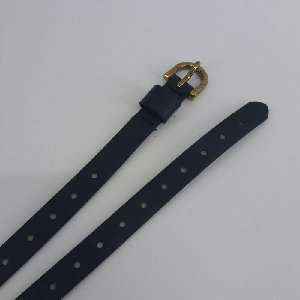 Women Fashion Skinny Dress Belt Black Gold Tone Brass Buckle - Picture 3 of 9